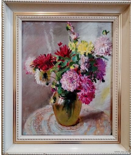 С рубля. картина Александров Олег "Георгины", х.м. 55х65см.