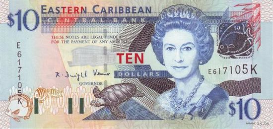 Восточные Карибы(Сен Киттс и Невис литера К) 10 долларов образца 2003 года UNC p43k