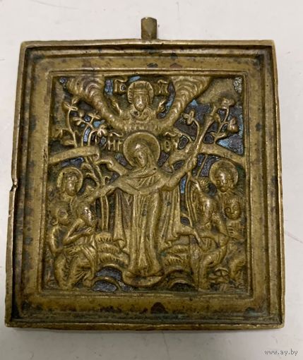 Икона Меднолитая Всех Скорбящих Радость, 19 век, эмаль. Отличная!