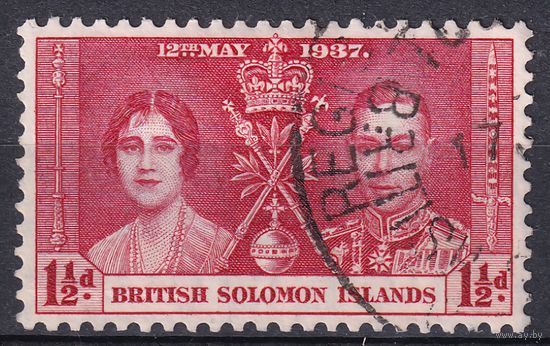 33a.BrKS. Великобритания. Колонии.  Британские Соломоновы острова. Коронация Георга VI и Елизаветы. 1937 г. 1 1/2d. Mi.#57.