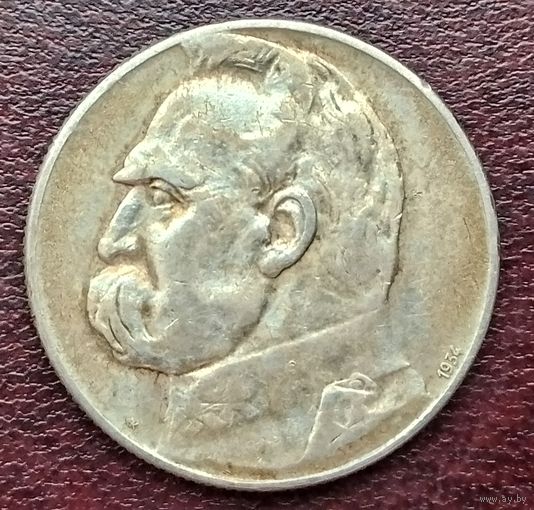 Серебро 0.750! Польша 5 злотых, 1934 Юзеф Пилсудский; орел без короны