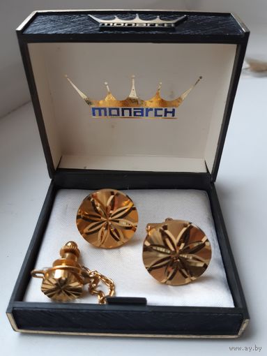 ЗАПОНКИ МУЖСКИЕ И ЗАЖИМ ДЛЯ ГАЛСТУКА,  MONARCH,  Gold  Plated Set