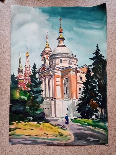 Ф. Гумен "собор Варвары, утро.. Москва", 50х73см 1990г. акварель бумага