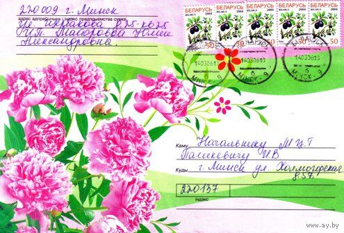 2006. Конверт, прошедший почту "Цветы-10"