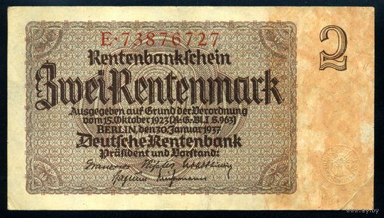 Германия. 2 Рентенмарки 1937 года. P174b, XF