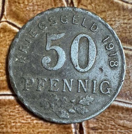 Монета 50 пфеннигов 1918 год. Гельзенкирхен и Хаттинген. Веймарская республика.