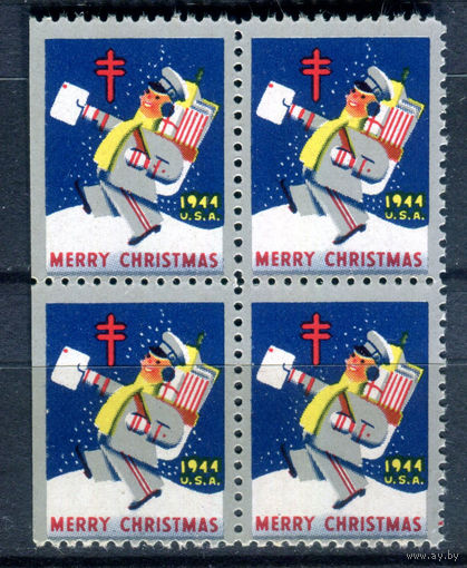 США, виньетки - 1944г. - Рождество, Новый Год. Борьба с туберкулёзом - 1 кварт - MNH. Без МЦ!