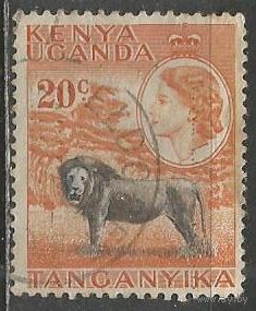 Кения Уганда и Танганьика. Королева Елизавета II. Лев. 1954г. Mi#95.