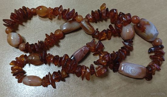 Янтарь с агатом. Бусы СССР. 50+см