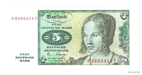 Германия ФРГ 5 марок 1980 года. Тип P 30b. Состояние UNC!