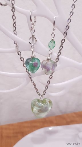 Кулоны и серьги сердечки из муранского стекла