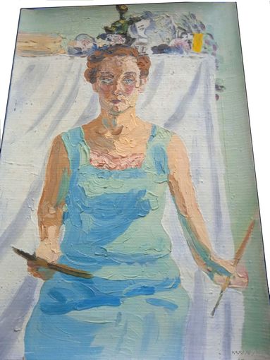 Картина Автопортрет художник Михеева СССР 50 25см холст масло
