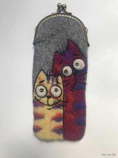 Кошелек для очков ручной работы с котиками (техника валяния)