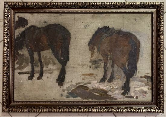 Крохалев П.С (Крохолев) "Лошадки", 1960г. Холст, масло.Размер 32х51,5 см.