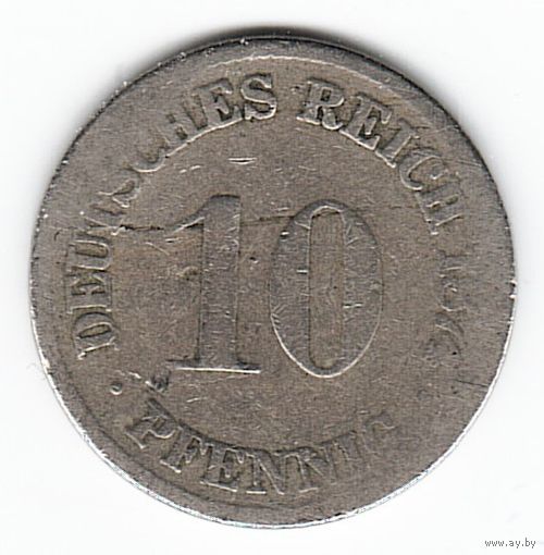 Германия 10 пфеннигов 1874 год FF _состояние VF+