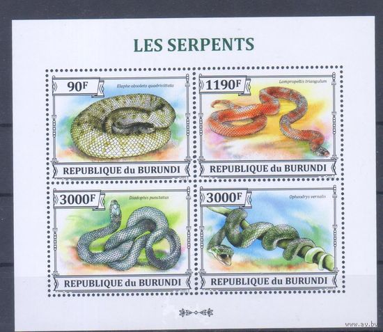 [1296] Бурунди 2013. Фауна.Рептилии.Змеи. БЛОК MNH.