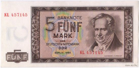 5 марок 1964 год.  ГДР. KL 457145 Состояние аUNC!!!
