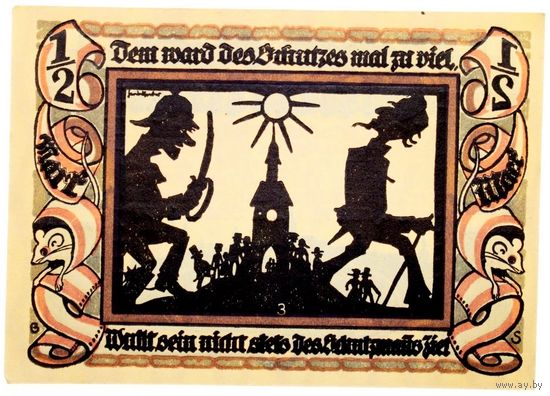 РАСПРОДАЖА!!! - ГЕРМАНИЯ ГЛАУХАУ (САКСОНИЯ) 1/2 марки 1921 год (четвёртый сюжет) - BU!