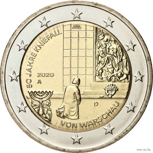 2 евро 2020 Германия 50 лет Коленопреклонению в Варшаве дворы A G F D J UNC из ролла на выбор