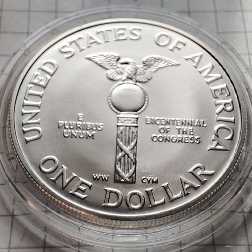 1 доллар США. 1989 года D . 200 лет Конгресу США. Серебро 900 пр.