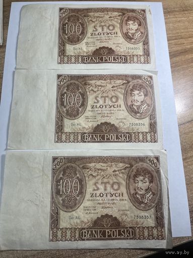 Денежные купюры номиналом 100 злотых