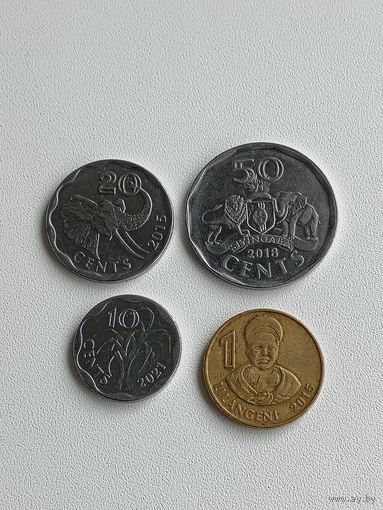 Эсватини (Свазиленд) Набор 4 монеты: 10, 20, 50 центов 2021, 2015, 2018 года, 1 лилангени 2015г