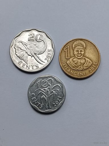 Эсватини (Свазиленд) Набор 3 монеты: 10 центов 2021, 20 центов 2015, 1 лилангени 2015г