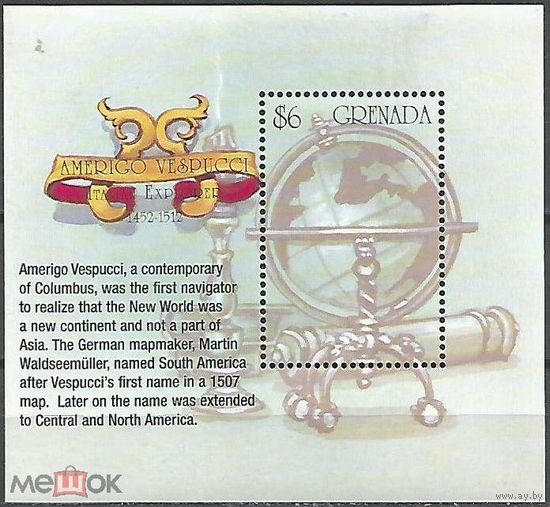 Гренада 550 лет Америго Веспуччи 1452-1512 Америка Карта 2002 MNH