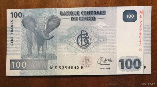 Конго (ДР) 100 франков 2020 г., P:98b, надпечатка см. в описании лота