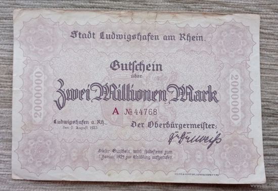 Werty71 Германия 2 миллиона 2000000 марок 1923 банкнота гроссгельд Лудвигсгафен