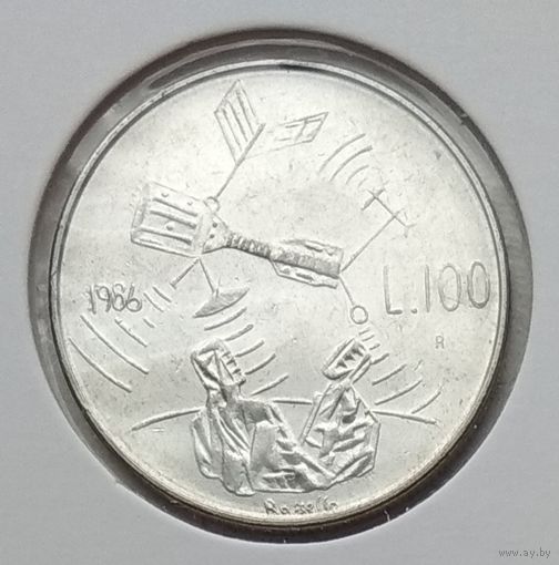 Сан-Марино 100 лир 1986 г. Эволюция технологий. В холдере
