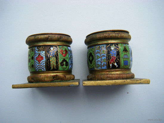 Подсвечники клуазоне. Бронза. Эмали. Старый Китай.