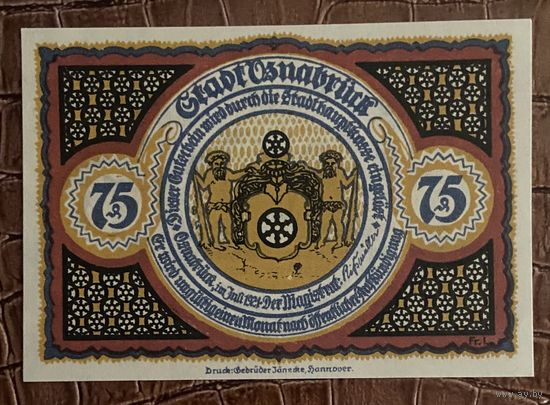 Нотгельд 75 пфеннигов 1921 год. Оснабрюк. Веймарская республика