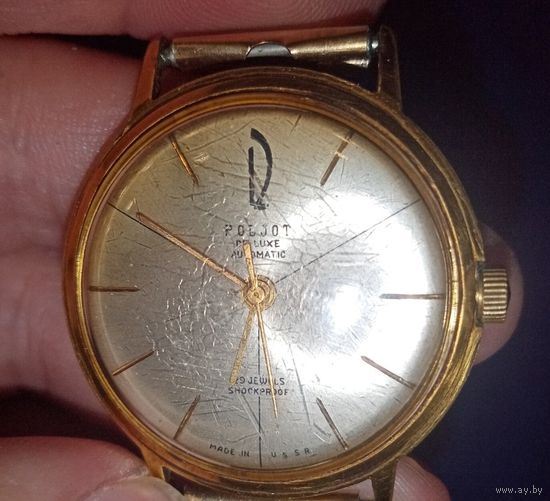 Часы наручные "Poljot" de lux automatic, made in ussr. 19 КАМНЕЙ. на ходу. диам. 3.5см