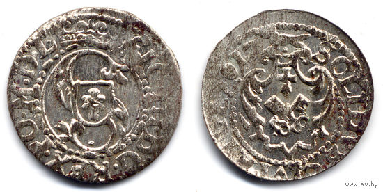 Шеляг 1617, Сигизмунд III Ваза, Рига. Остатки штемпельного блеска, коллекционное состояние, R