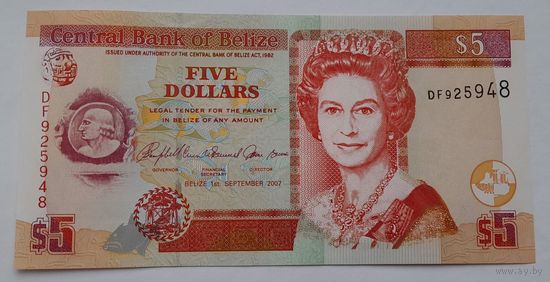 Белиз 5 долларов 2007 года UNC