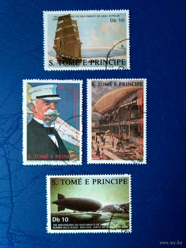 Сан-Томе и Принсипи. 150 лет со дня рождения графа Цеппелина. 4 марки. 1988 (1)