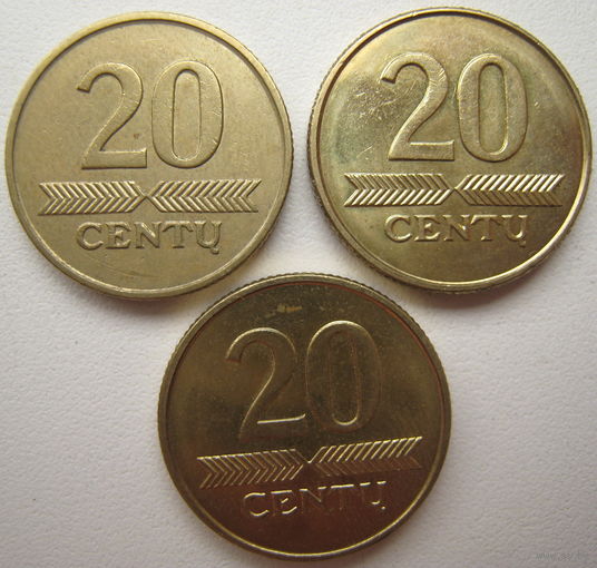 Литва 20 центов 2007, 2008, 2009 гг. Цена за 1 шт.