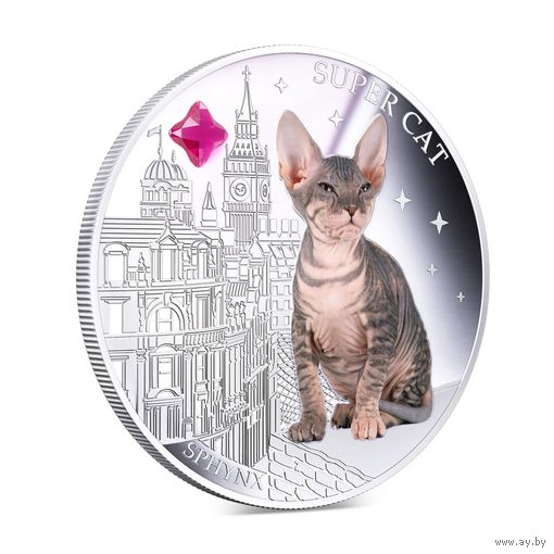 Фиджи 2 доллара 2013г. "Кошка Сфинкс". Монета в капсуле; подарочном футляре; номерной сертификат; коробка. СЕРЕБРО 31,10гр.(1 oz).