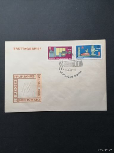 ГДР 1966 КПД с полной серией марок "Весенняя торговая ярмарка в Лейпциге" (спецгашение) марки Mi.1159-1160 каталог 0.80 евро