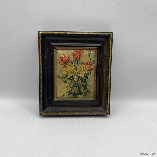 Миниатюрная шелковая картина Розы. Франция.  3752