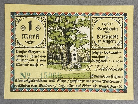 Нотгельд Луцхёфт 1 марка 1920 год. Веймарская республика