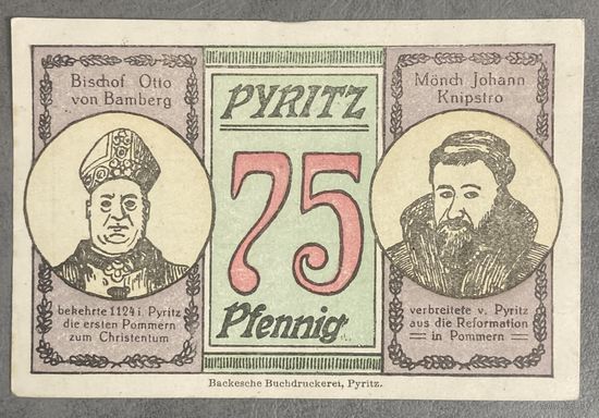 Нодгельд 75пфеннигов 1921 год. Пириц. Веймарская республика