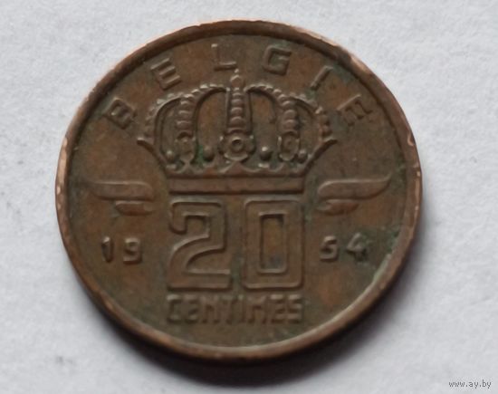 Бельгия. 20 сантимов 1954 года.