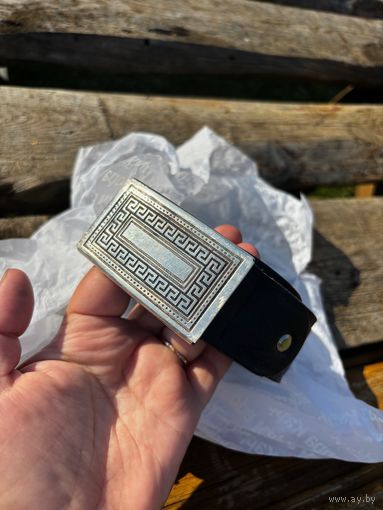 Кожаный ремень с серебряной пряжкой 925 Shamoff