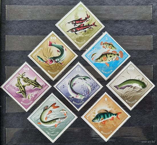 Монголия 1965г. Серия из 8 марок. Пресноводные рыбы. **