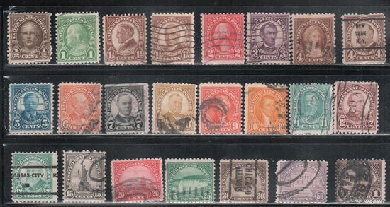 США-1922, (Мих.259-283 ), гаш.   , Стандарт, Личности, Президенты , Достопримечательности