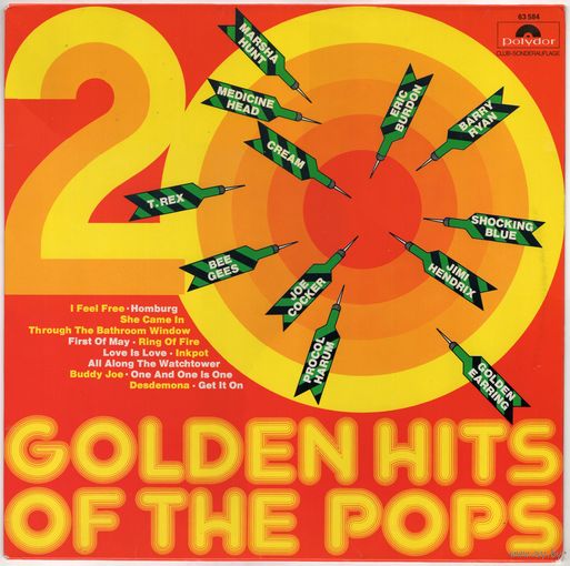 LP 20 Golden Hits of the Pops (Cream, Procol Harum, The Move, T. Rex, Jimi Hendrix, Golden Earring, Shocking Blue, Bee Gees, John Mayall, the Animals, Joe Cocker, Earth & Fire і іншыя)