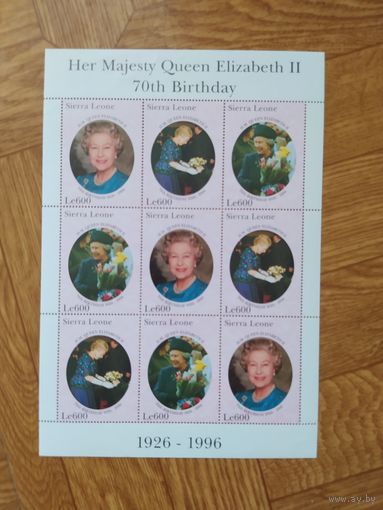 Сьерра Леоне малый лист 1996 г. Королева Елизавета