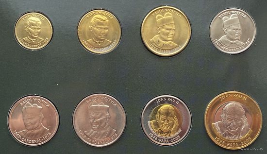 Андорра 1, 2, 5, 10, 25, 50 сантимов, 1, 2 динера 2005 г. В память об Папе Иоанне Павле II. Набор. Тираж 15000